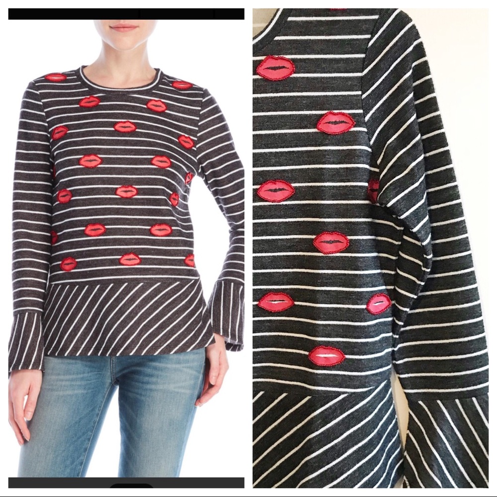 Nanette Nanette Lepore Beaded Lips Top Sz Med NWOT